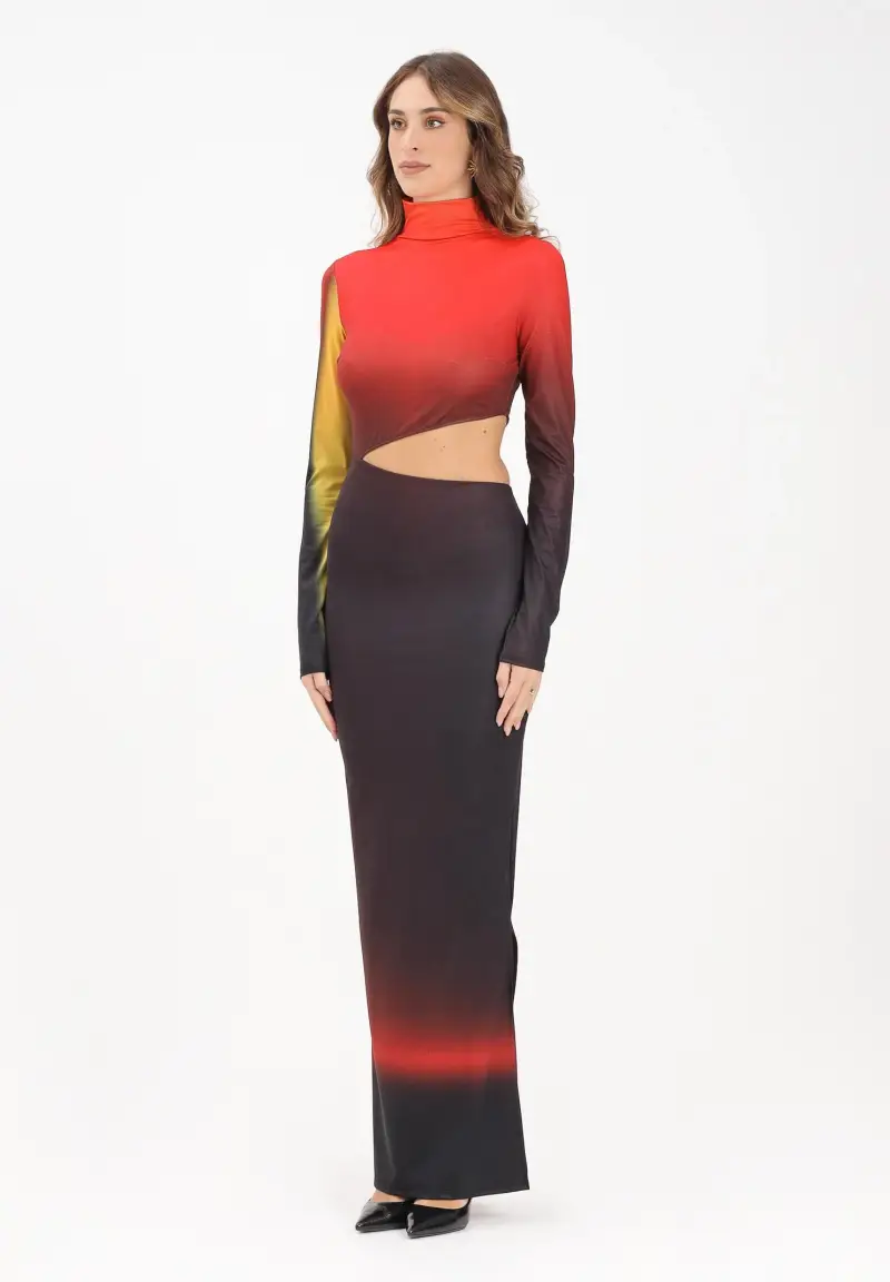 Abito lungo multicolore da donna con cut-out