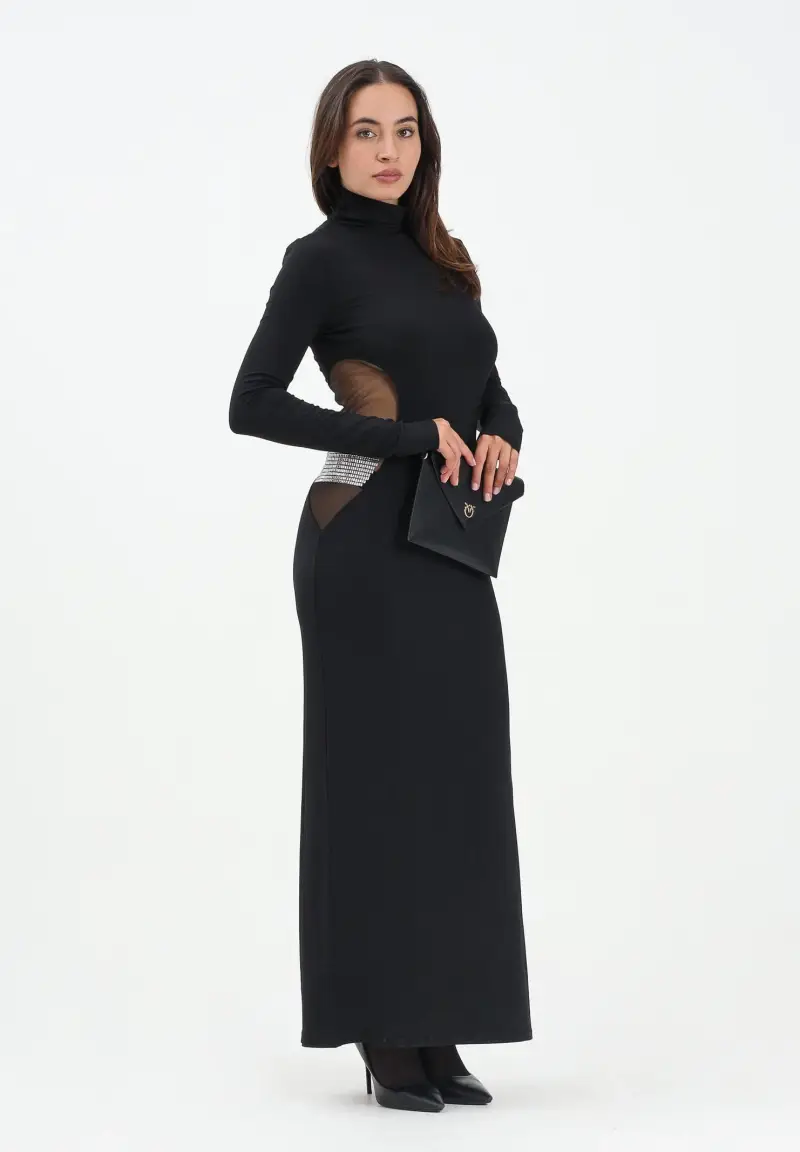 Abito lungo nero da donna con strass miniatura 2
