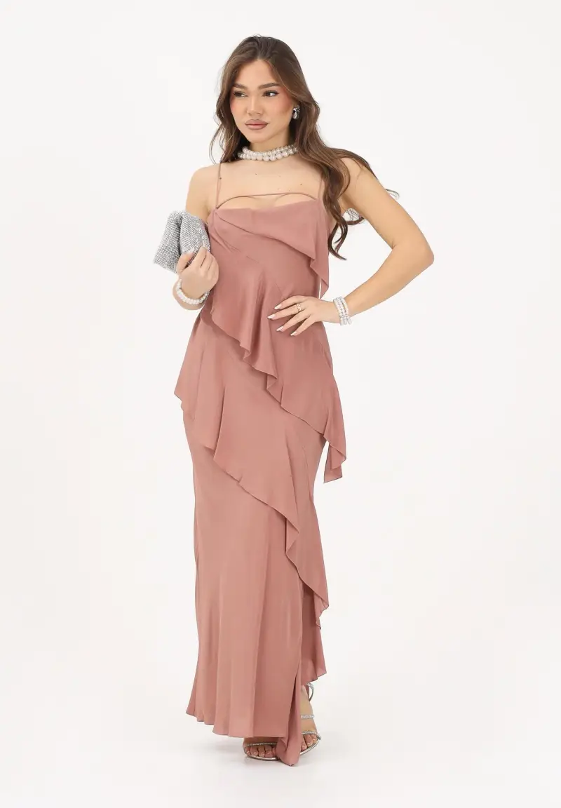 Abito lungo terracotta da donna con rouche miniatura 2