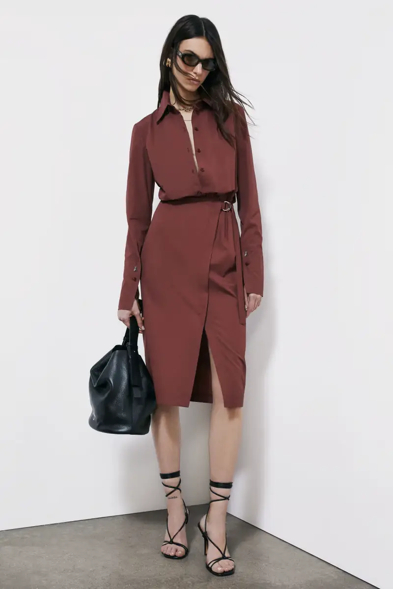 Abito midi chemisier in cotone Marrone