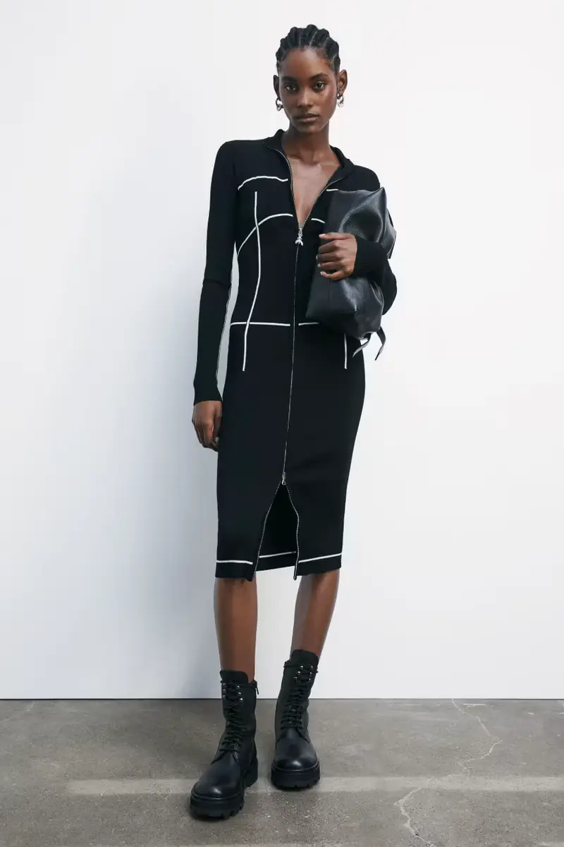 Abito midi dolcevita full zip in maglia Nero