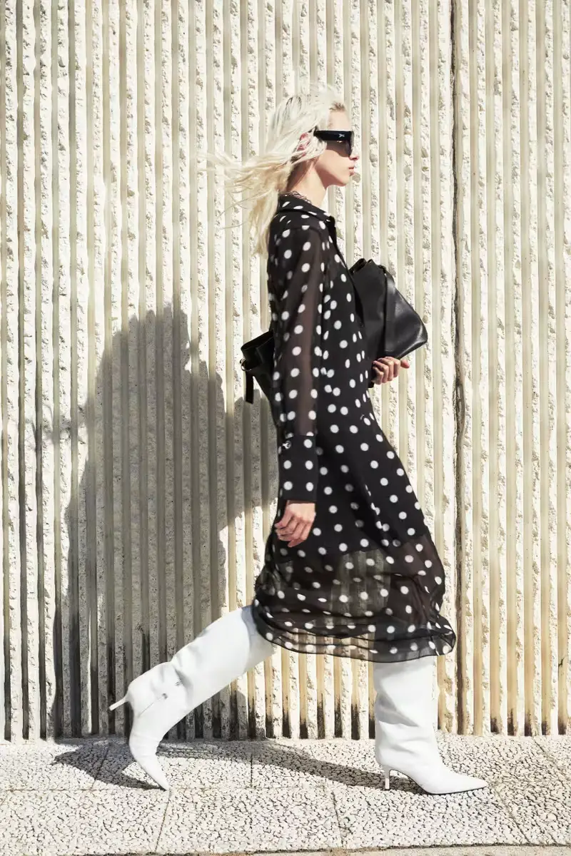 Abito midi fluido a pois Nero