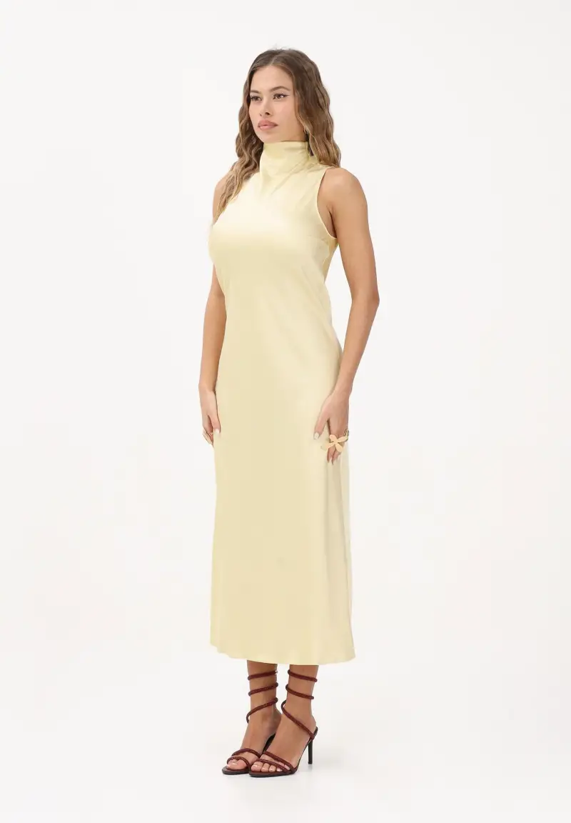 Abito midi giallo da donna in raso