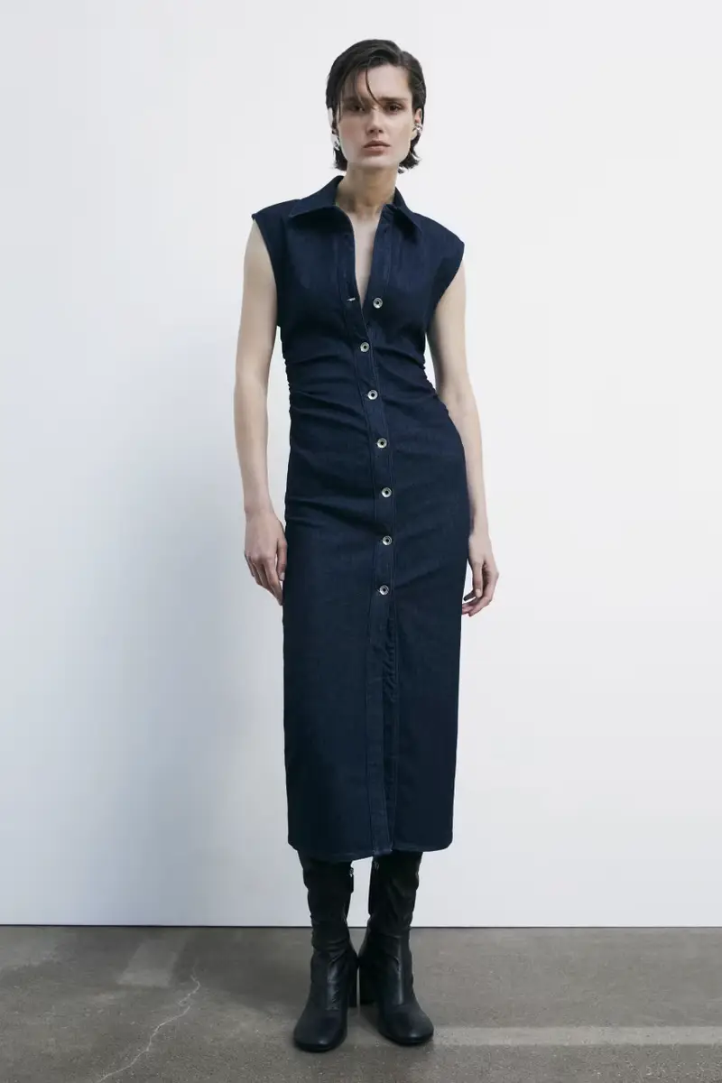 Abito midi smanicato in jeans Blu