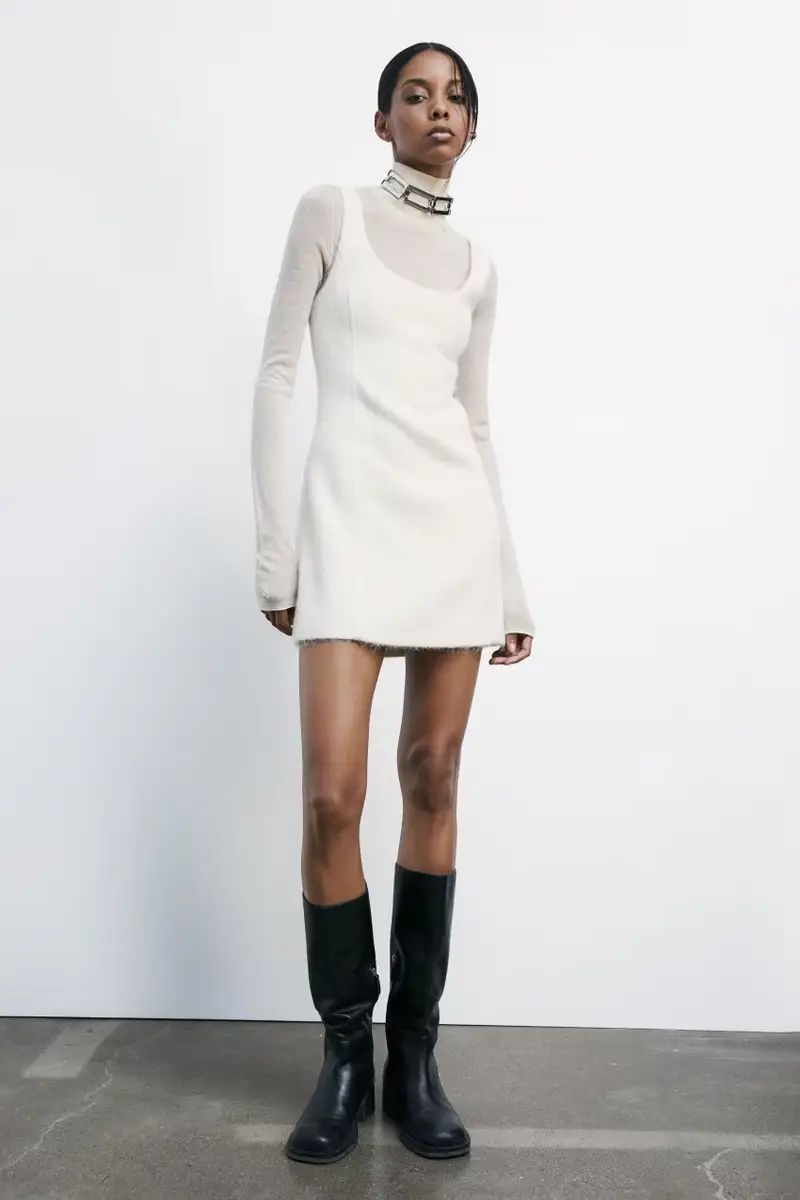 Abito mini soffice in misto lana Bianco