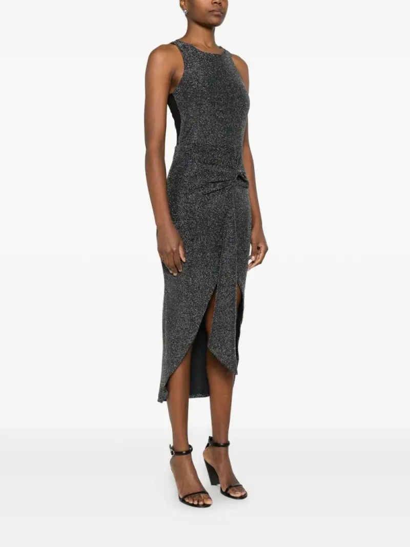 Abito nero midi drappeggiato lamé miniatura 3