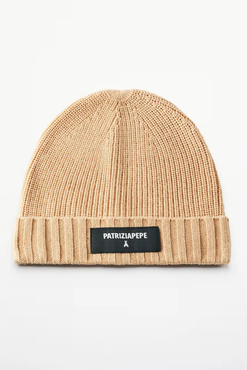 Berretto in maglia a costina Beige
