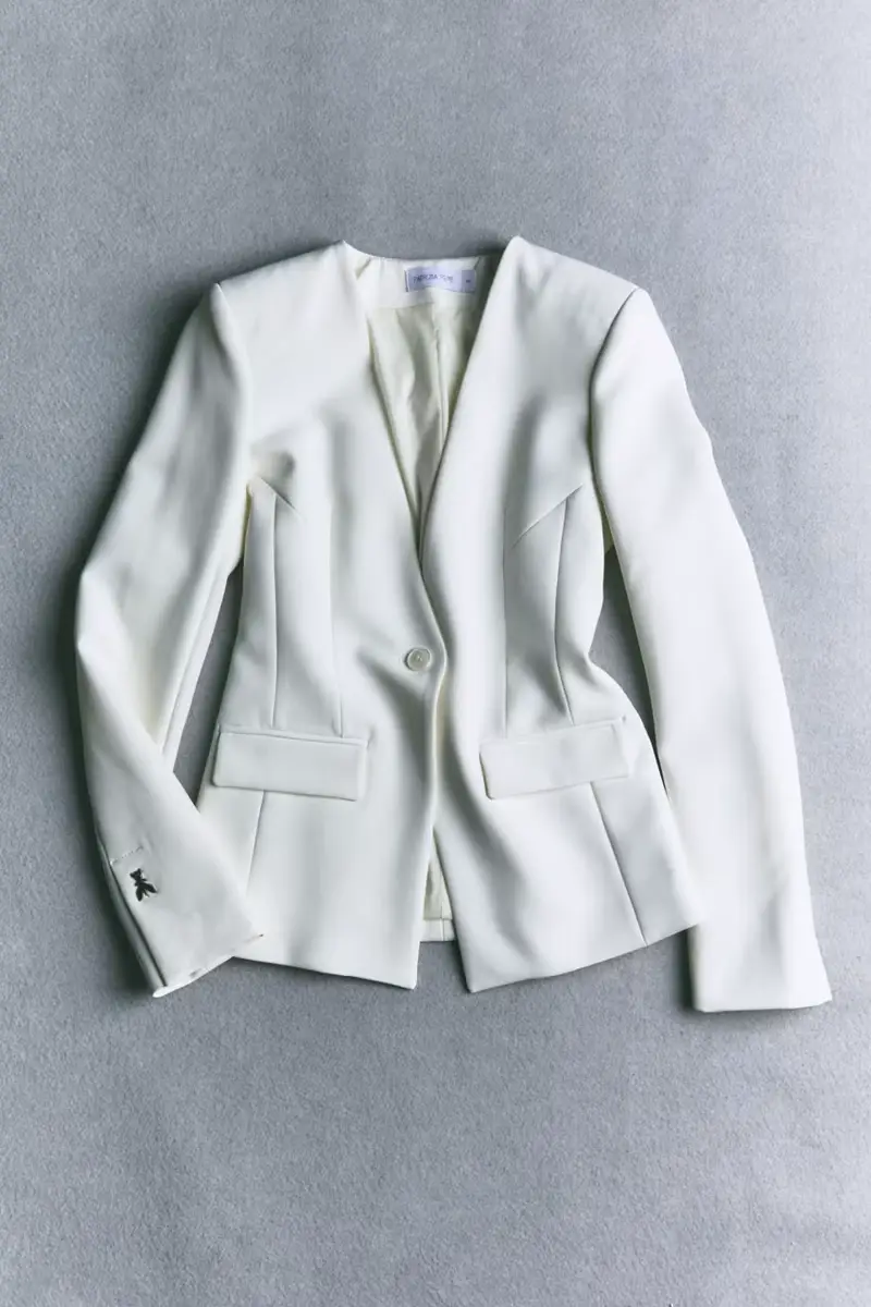 Blazer sartoriale con scollo a V Bianco
