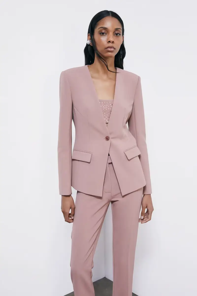 Blazer sartoriale con scollo a V Rosa