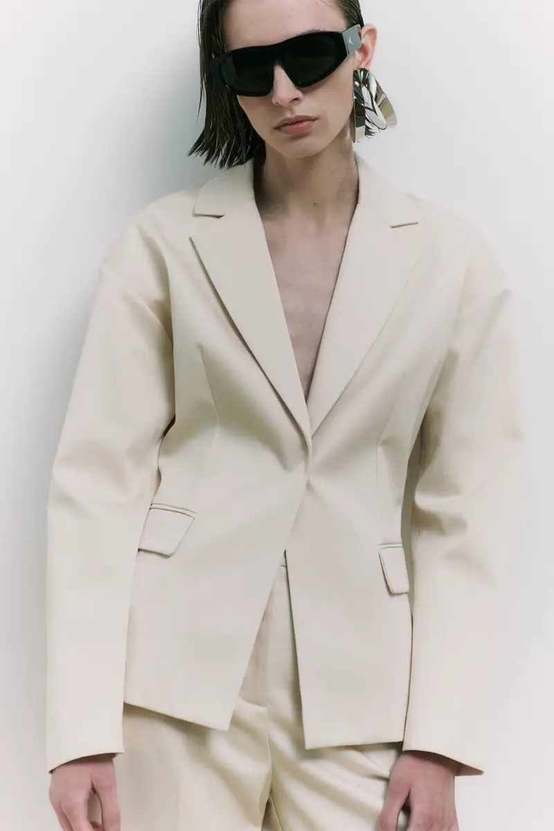 Blazer slim con cintura Bianco