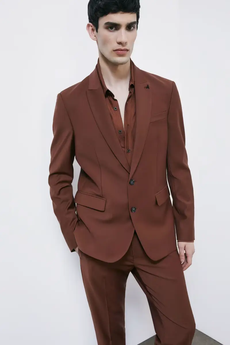 Blazer slim monopetto in frescolana Marrone