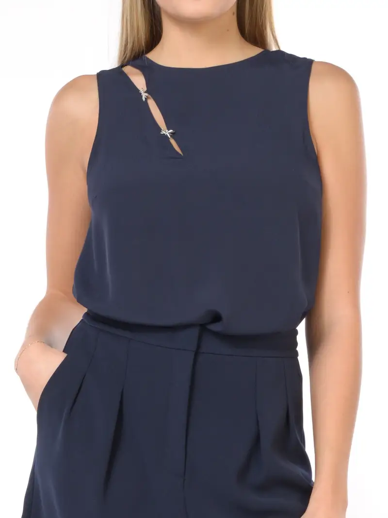 blusa da donna Patrizia Pepe senza maniche con cut out e loghi Fly Blu