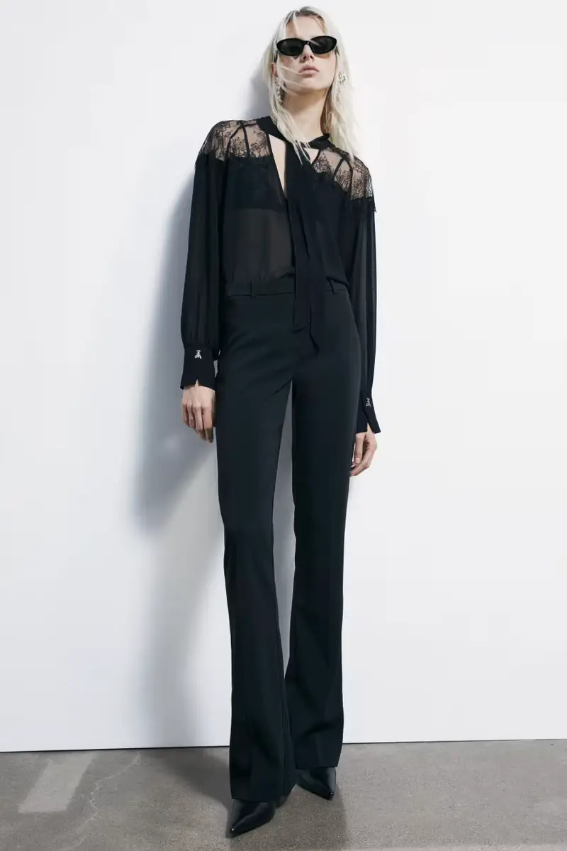 Blusa fluida con fiocco Nero