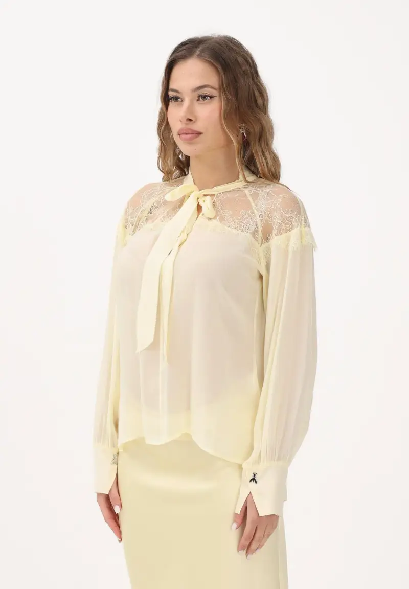 Blusa gialla da donna con fiocco