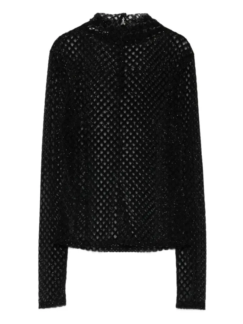Blusa nera con inserti in rete e cut out Nero argento miniatura 2