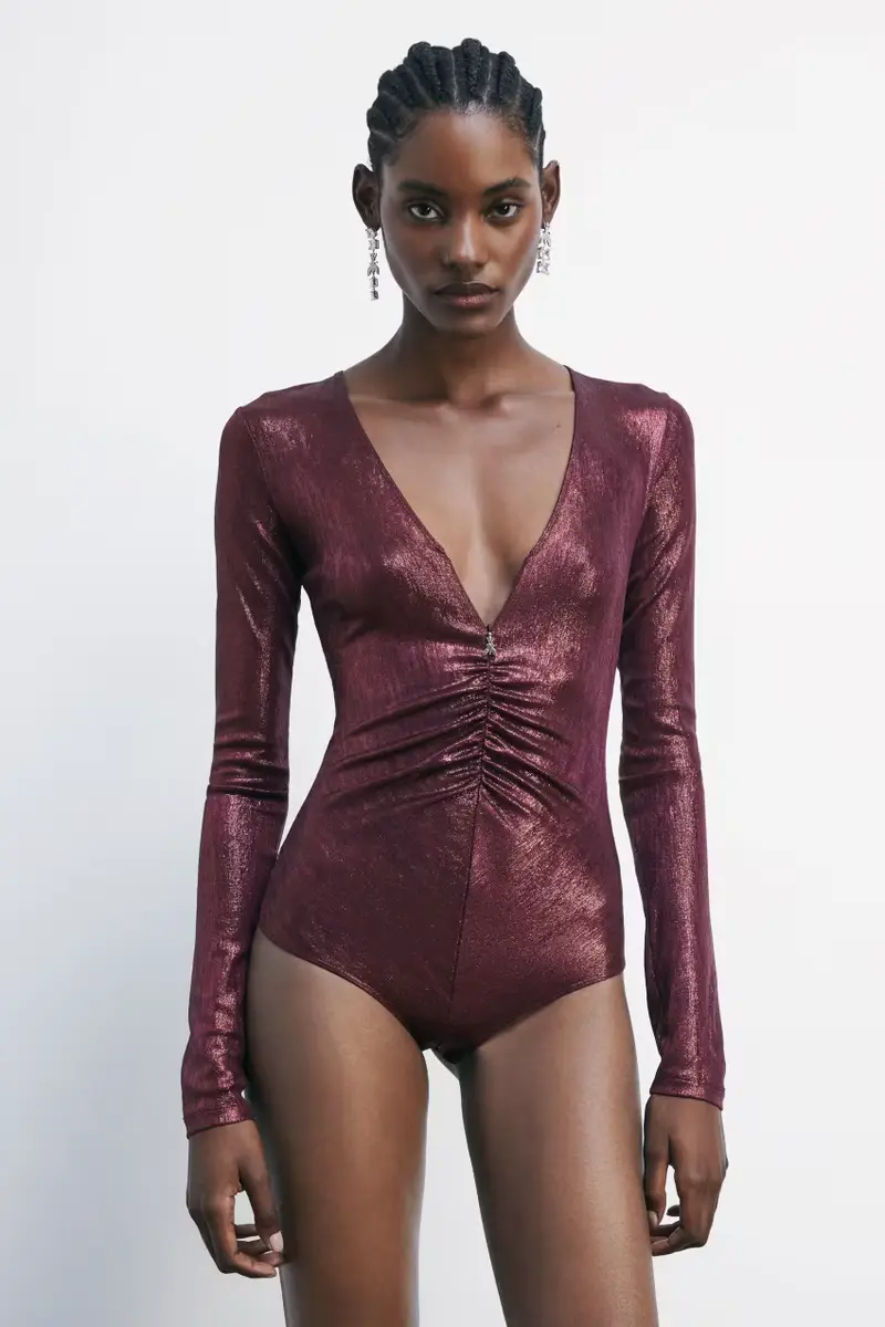 PATRIZIA PEPE Body a maniche lunghe in jersey laminato