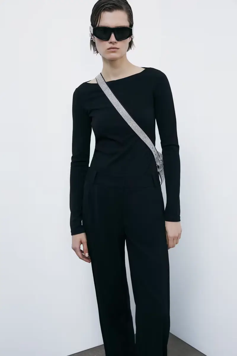 Body corsetto stretch a maniche lunghe Nero