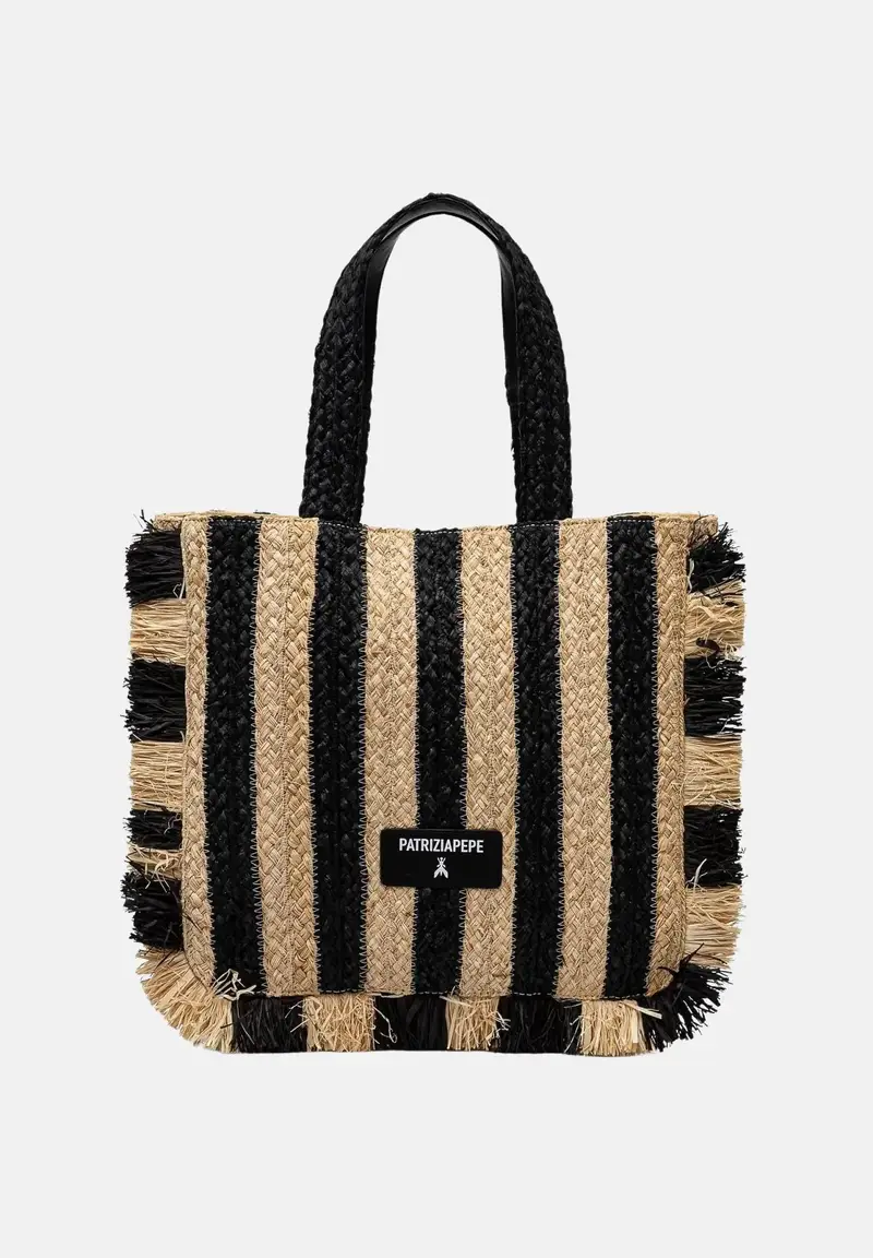 PATRIZIA PEPE Borsa mare da donna caratterizzata da un vivace design a righe verticali nere e beige