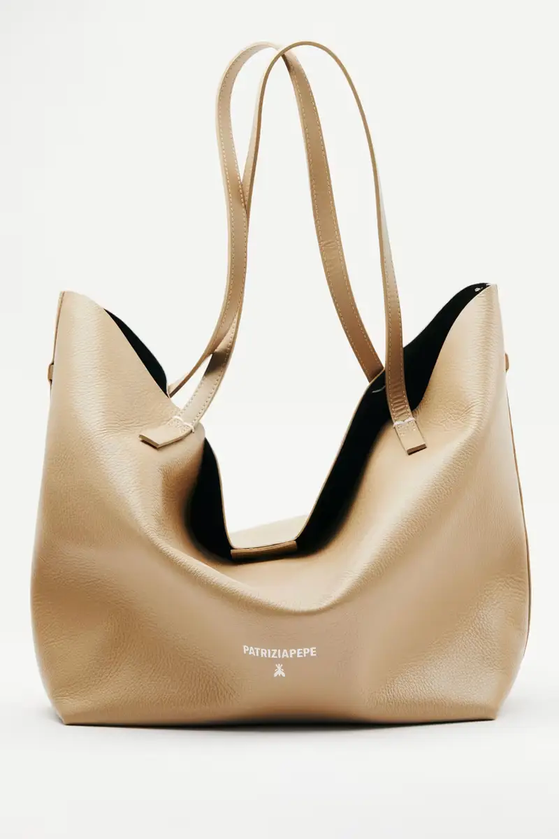 Borsa shopping Never Complete in pelle martellata Beige