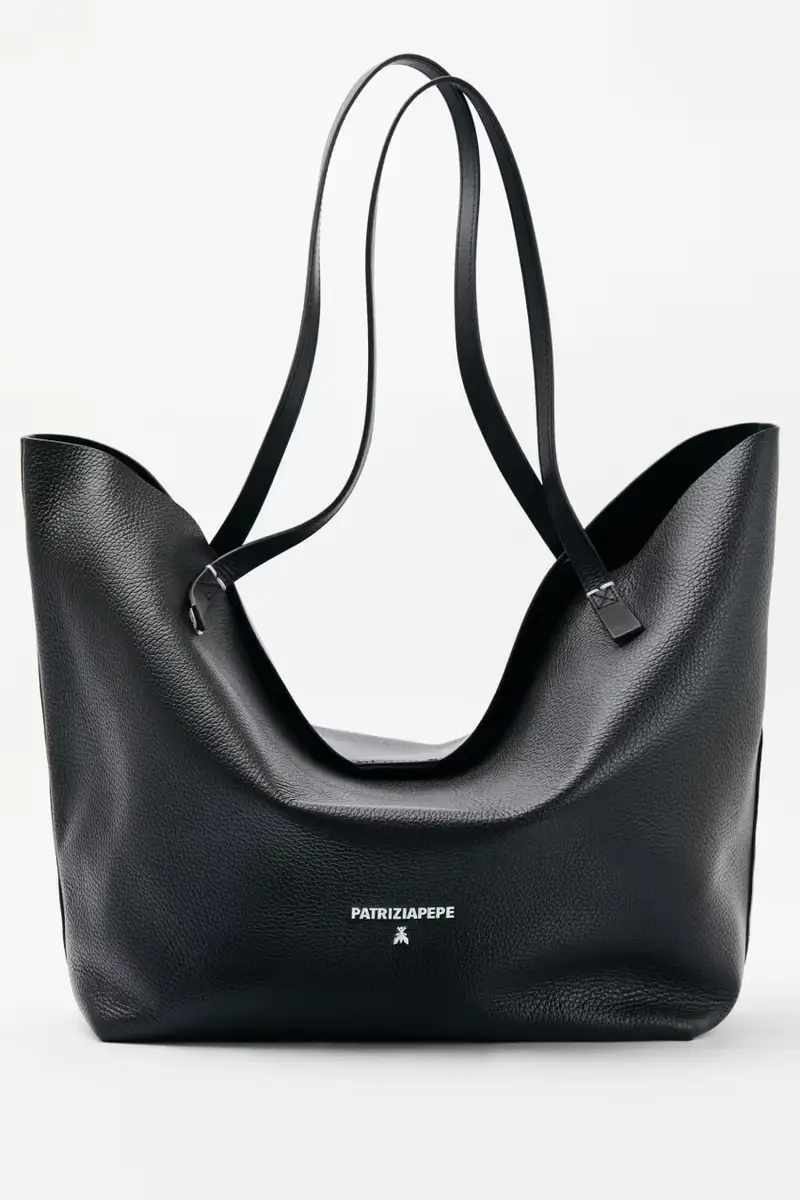 Borsa shopping Never Complete in pelle martellata Nero