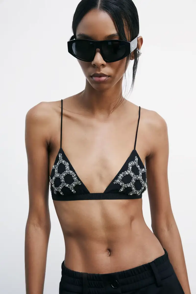 Bra a triangolo ricamato a mano Nero