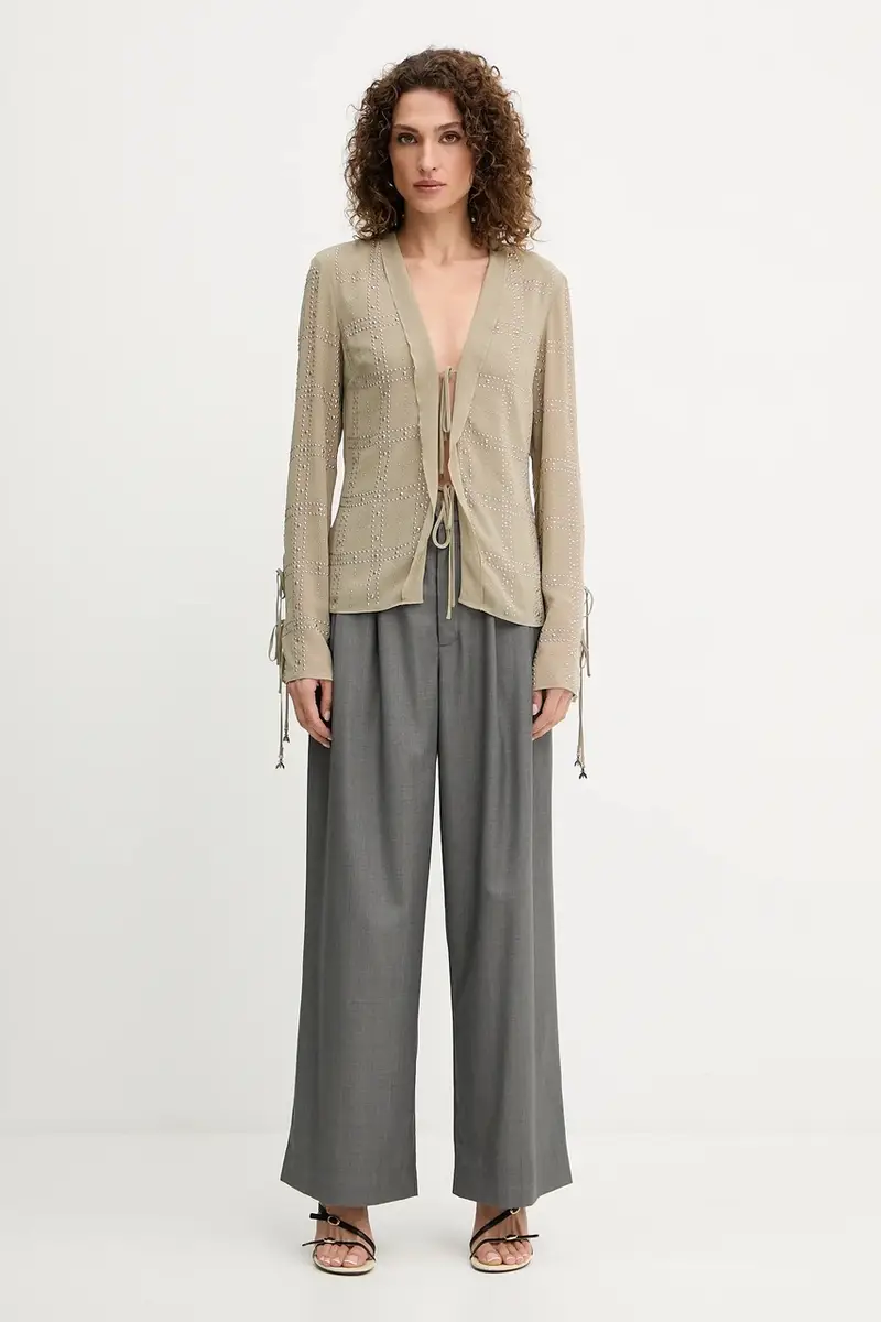 camicetta donna colore beige con applicazione 8C0807 A635 miniatura 2