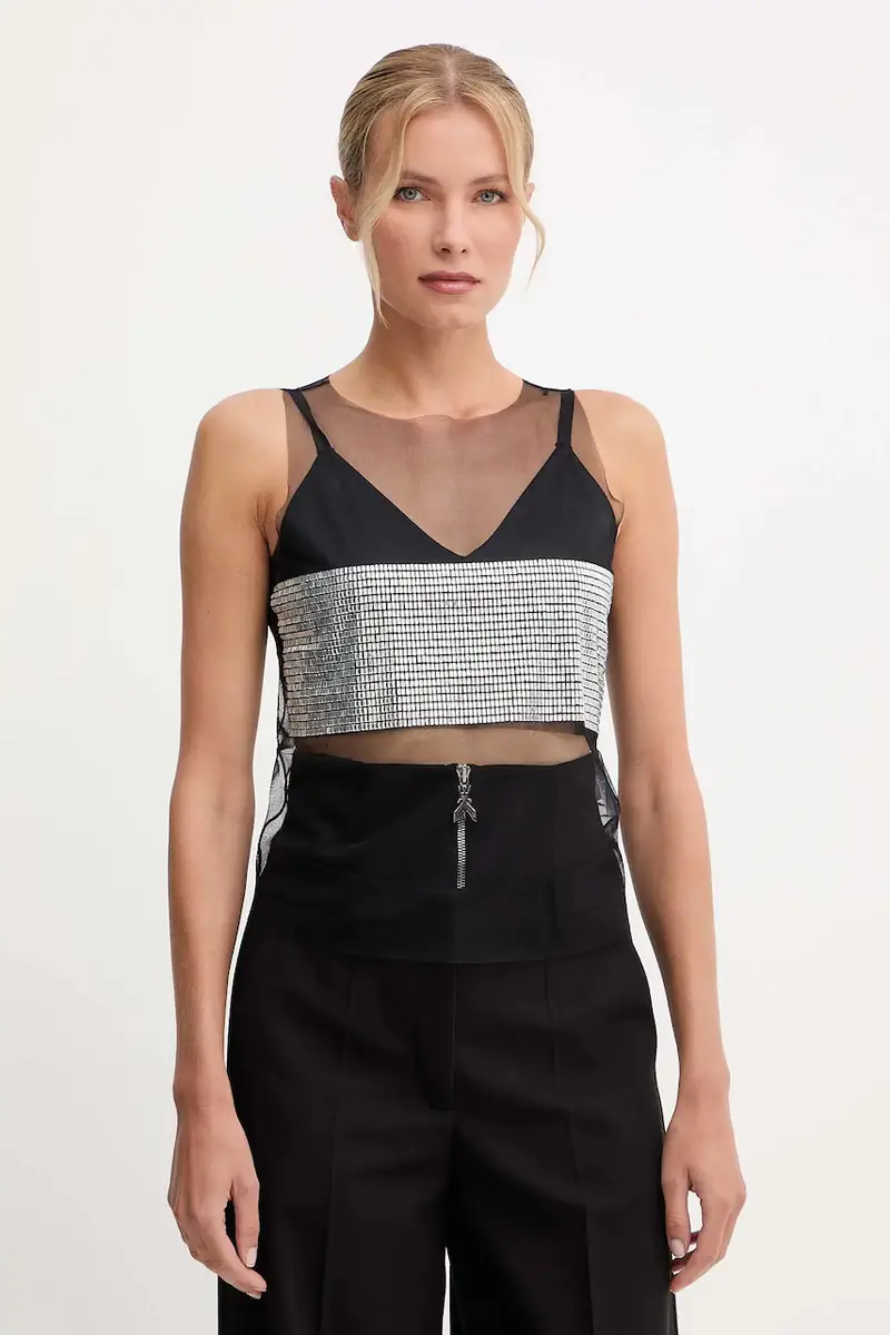 camicetta donna colore nero con applicazione 2M4503 J338