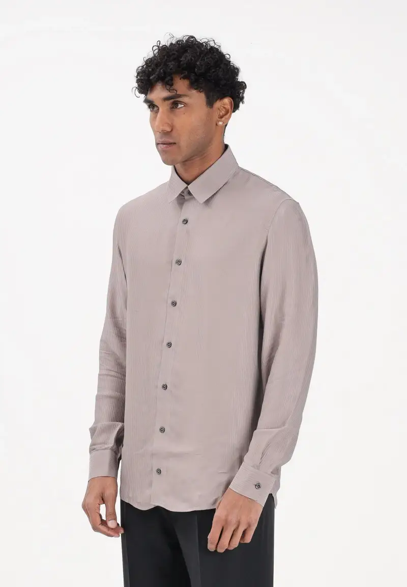 Camicia a manica lunga beige da uomo