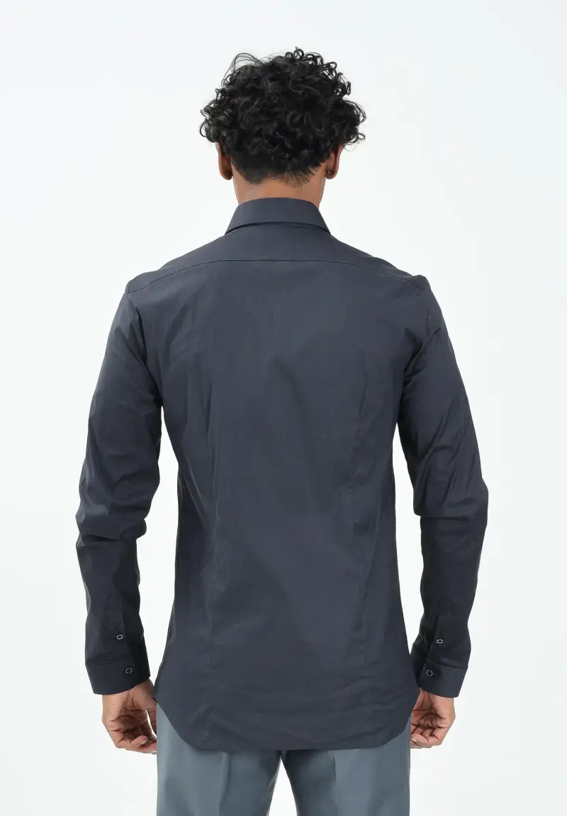 Camicia a manica lunga blu da uomo miniatura 3