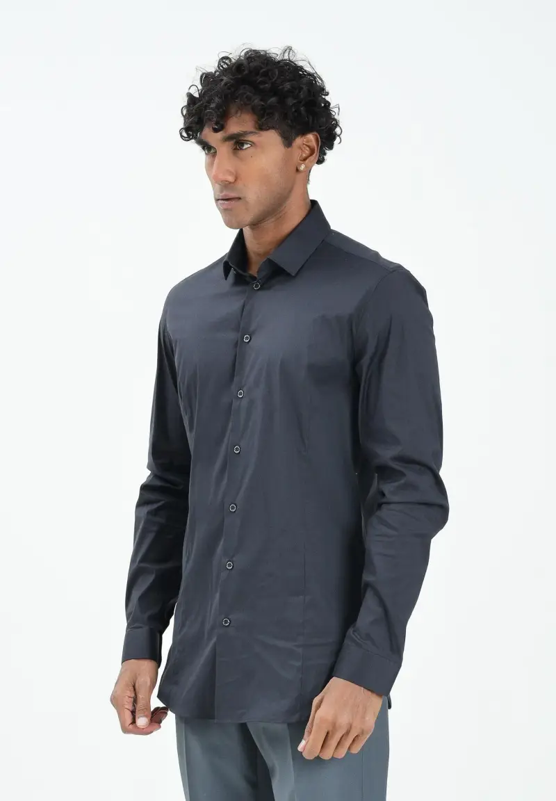 Camicia a manica lunga blu da uomo