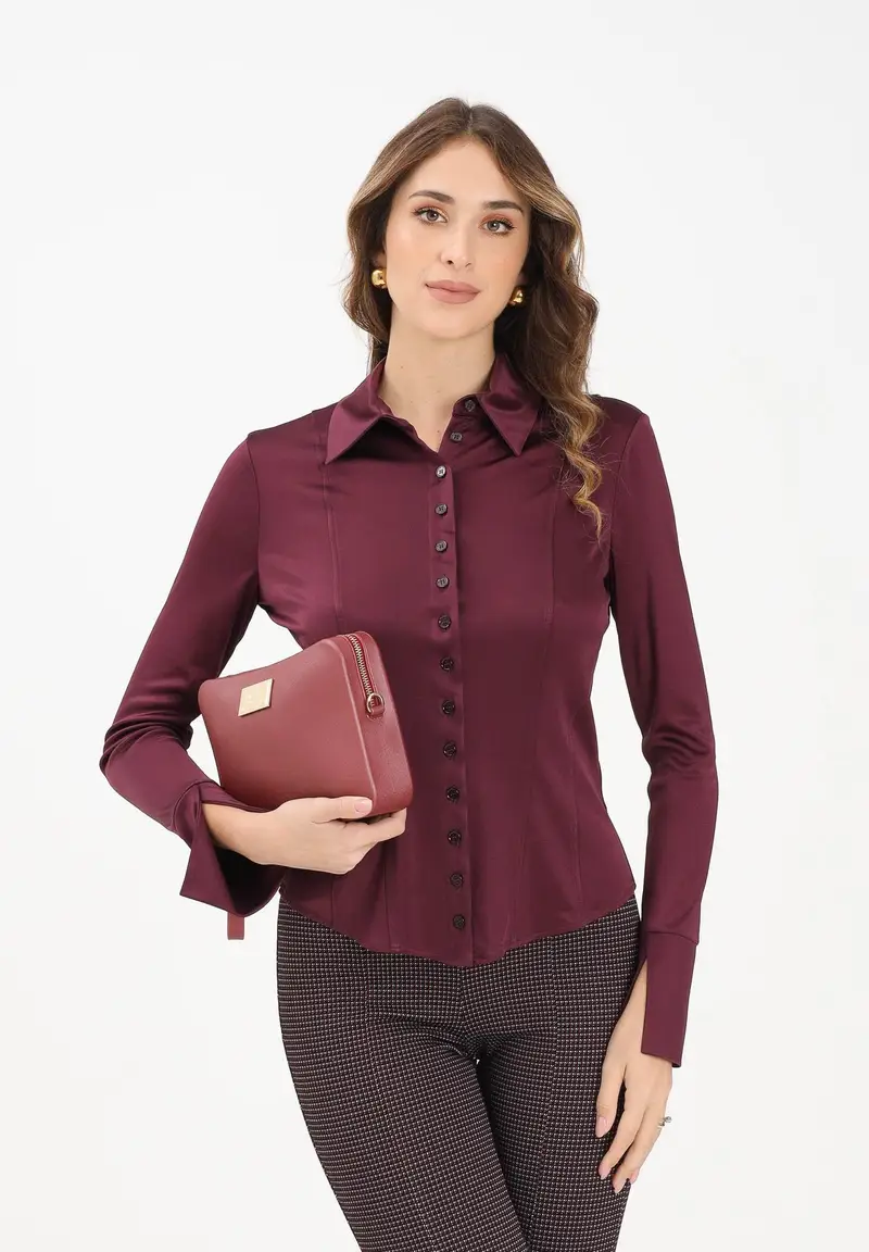 Camicia a manica lunga bordeaux da donna miniatura 2