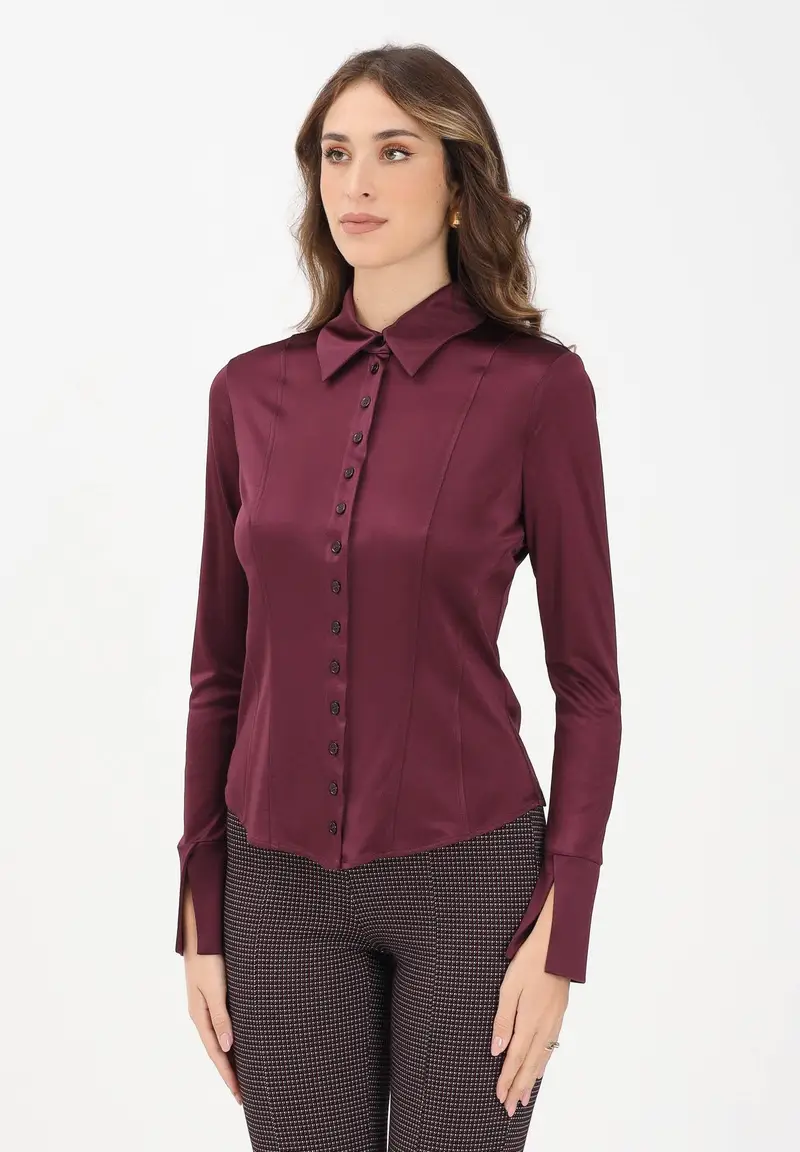 Camicia a manica lunga bordeaux da donna