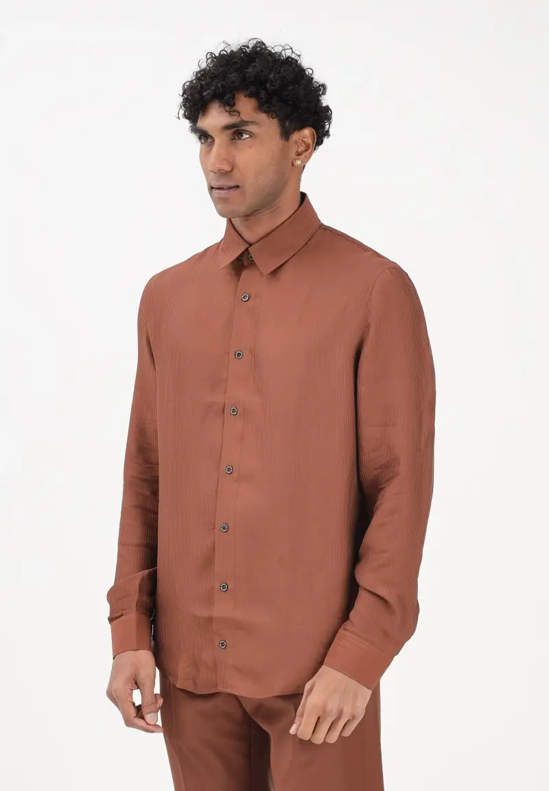 Camicia a manica lunga cuoio da uomo