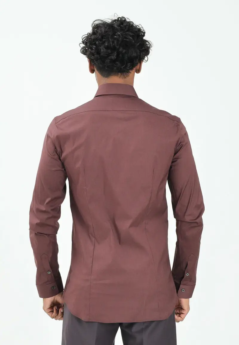 Camicia a maniche lunghe bordeuax da uomo miniatura 3