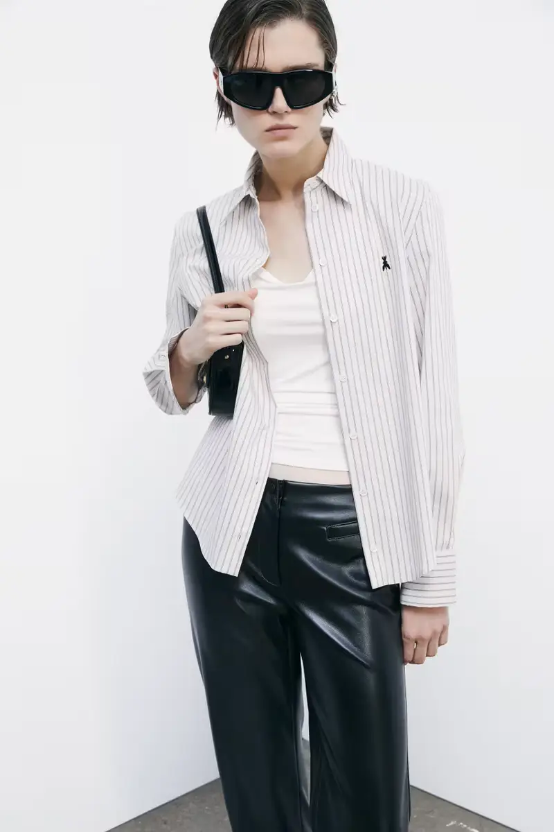 Camicia a righe in popeline con logo