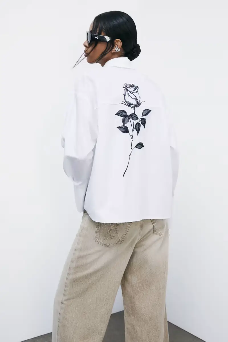 Camicia con ricamo Radical Rose Bianco