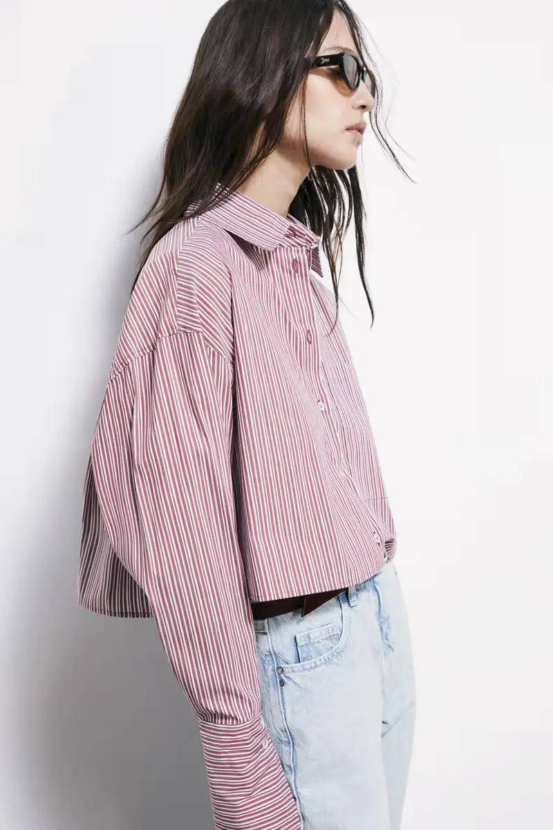 Camicia cropped in popeline a righe