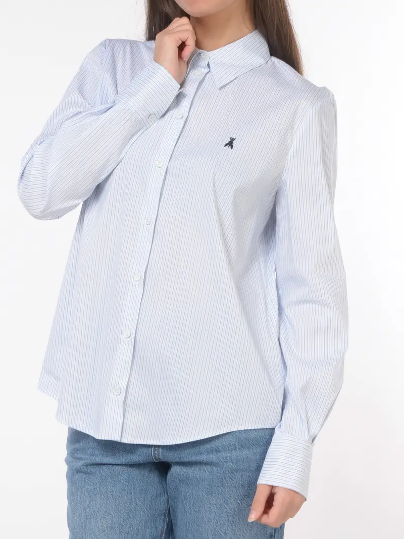 camicia da donna Patrizia Pepe a righe con logo TURCHESE