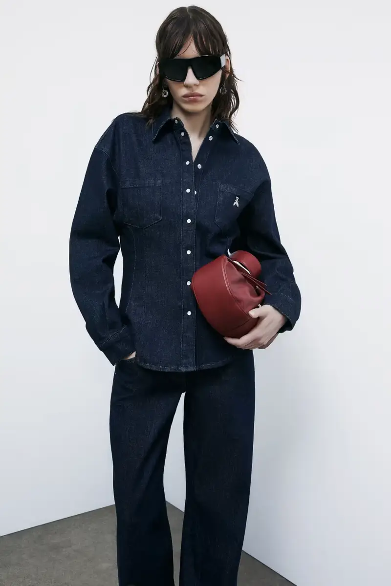 Camicia di jeans con maniche baloon Blu