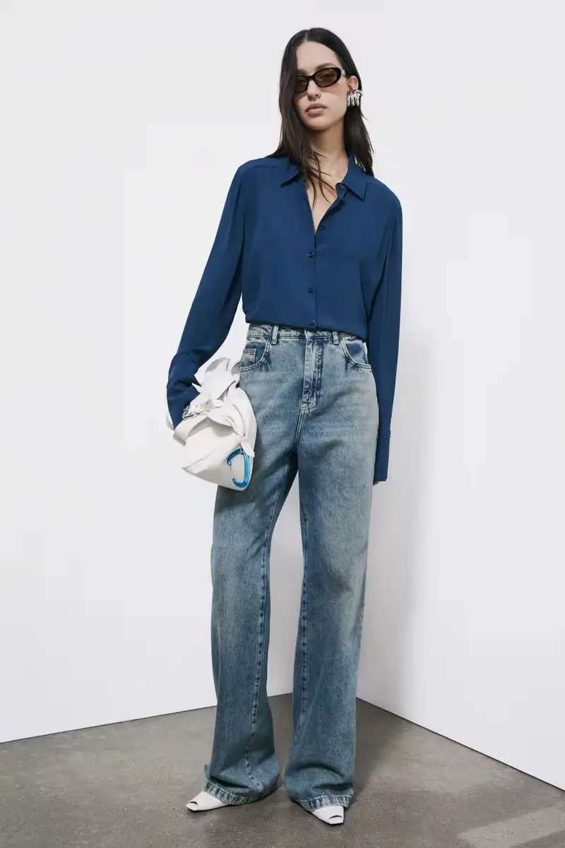 Camicia morbida in viscosa Blu