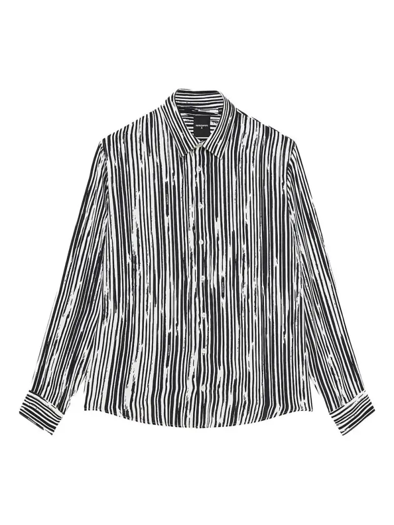 Camicia nera fantasia a righe Nero miniatura 3