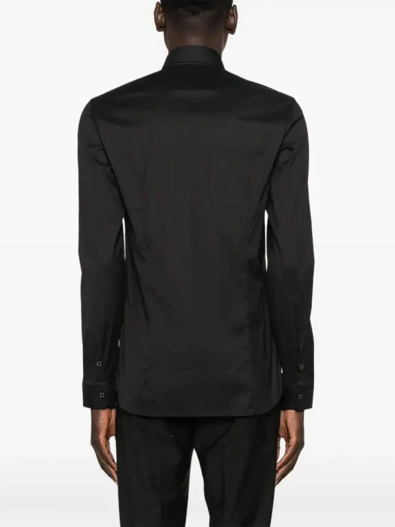 Camicia nera slim con colletto a punta Nero miniatura 3