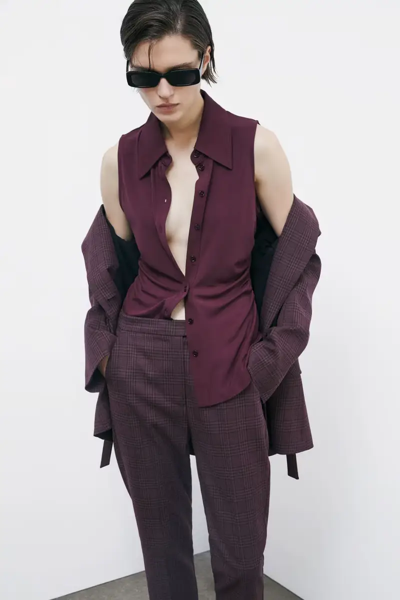 Camicia senza maniche arricciata stretch