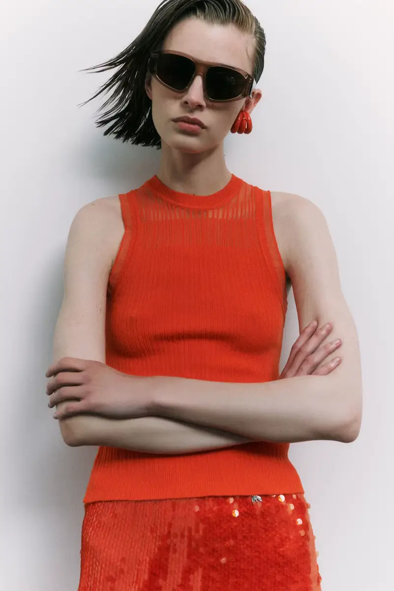 Canotta in maglia trasparente Arancione