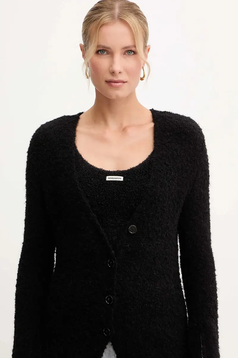 cardigan con lana colore nero 2K0356 K222 miniatura 4