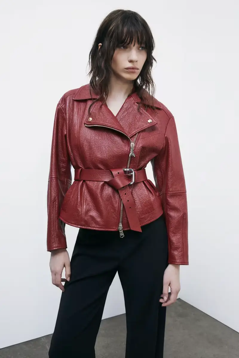 Chiodo oversize in pelle Rosso