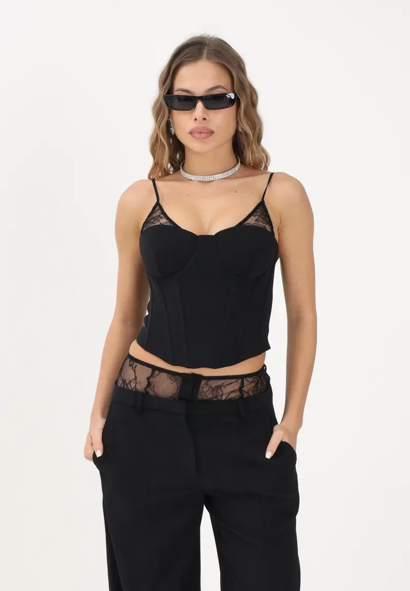 Corpetto nero da donna con dettagli in pizzo miniatura 2