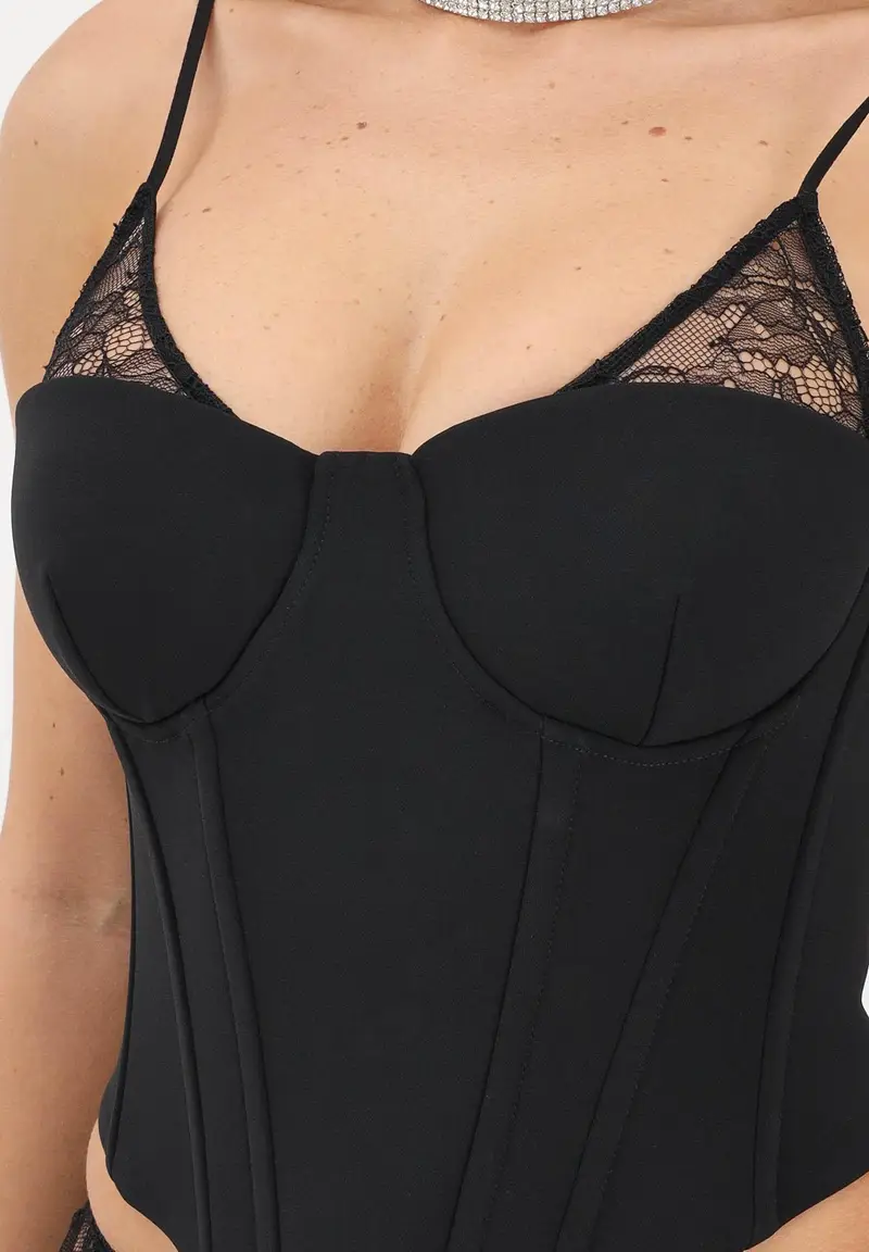 Corpetto nero da donna con dettagli in pizzo miniatura 3