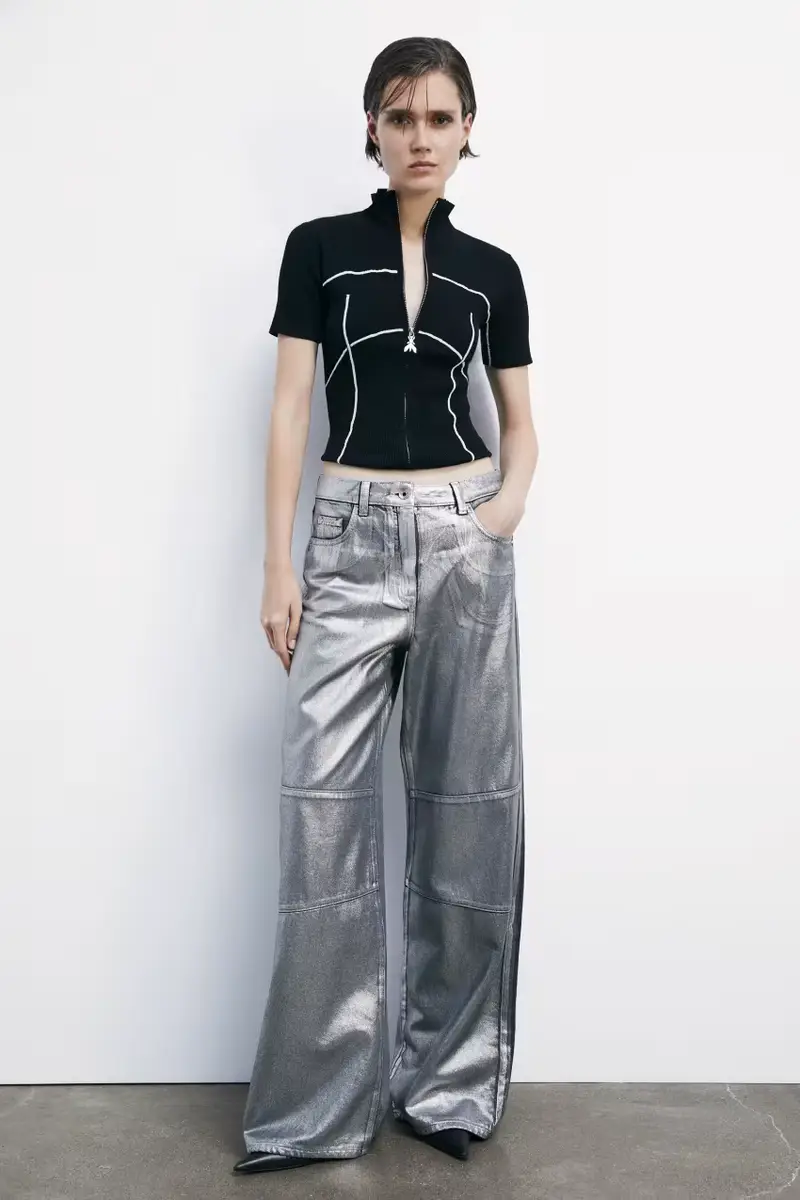 Dolcevita a maniche corte full zip in maglia Nero