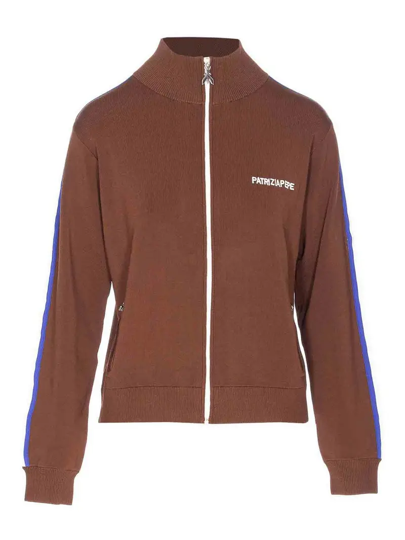 Felpa con zip con logo Marrone